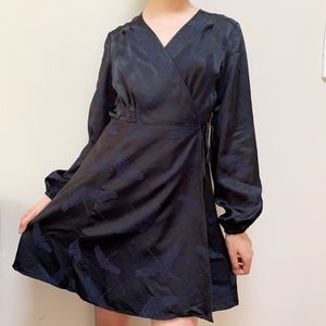 H&M Satin Black Navy Wrap Mini Dress Size 10